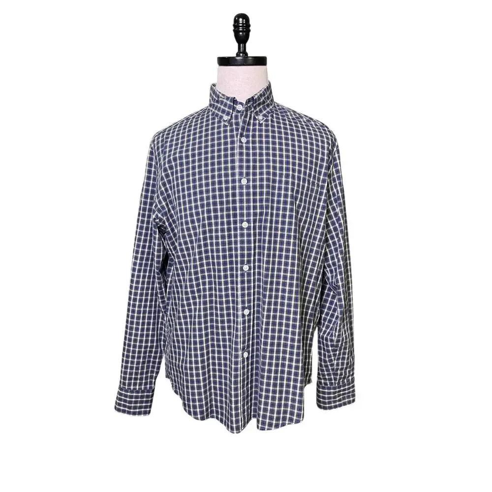J.Crew Flex Washed Classic Button Down Shirt Blue Olive Plaid Stretch Large